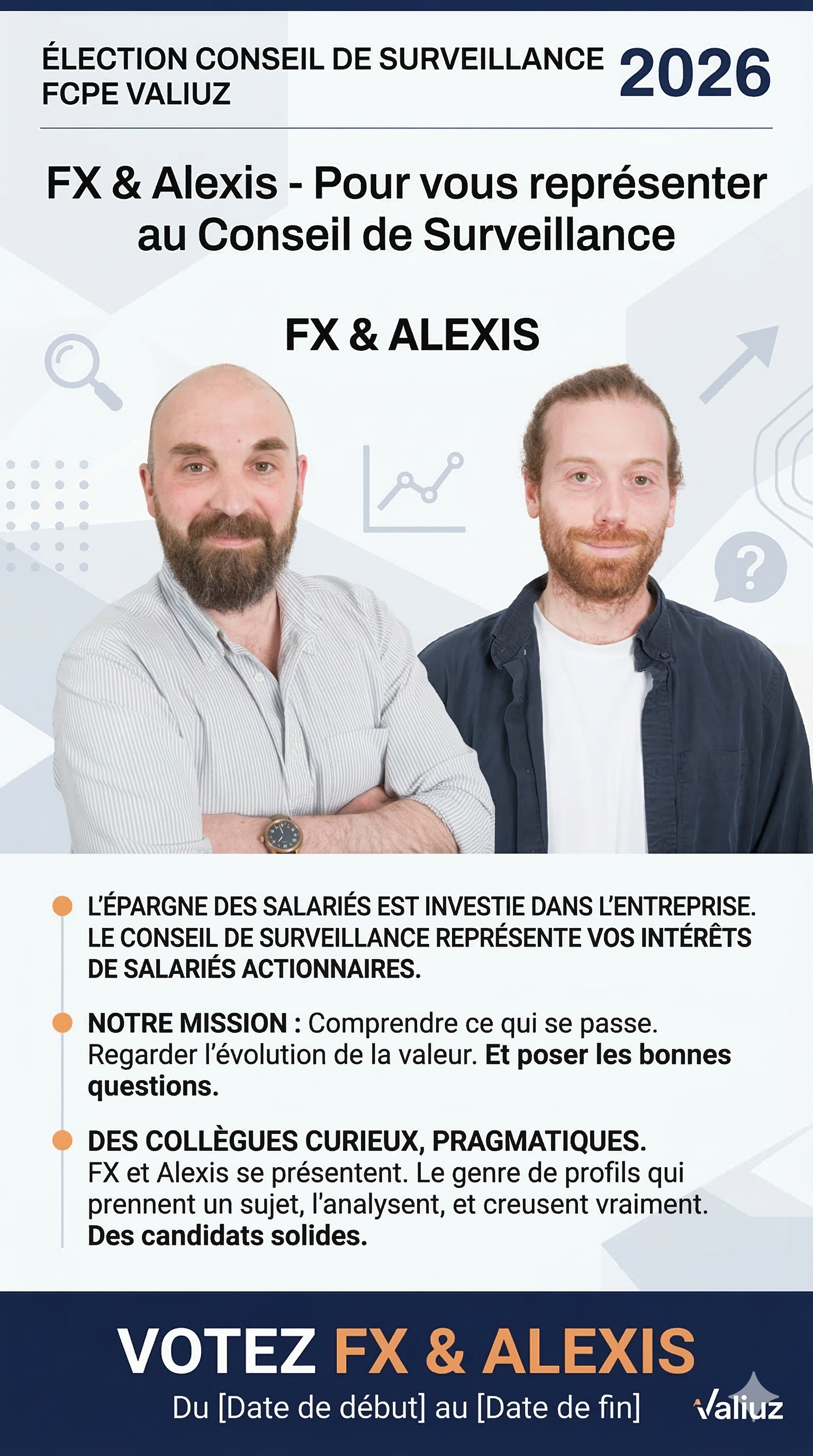 Affiche de campagne illustrant FX et Alexis ensemble.